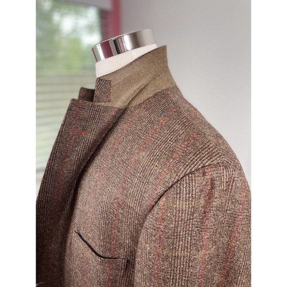 Isaia Sport Coat Mens 44R in Brown Red Plaid 100% Wool Blazer - Picture 4 of 12